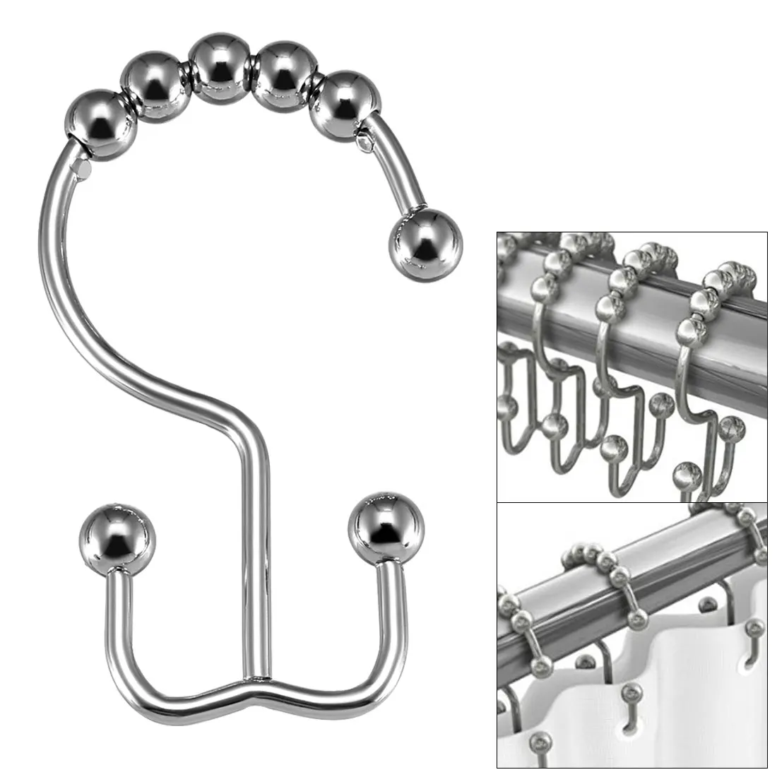 

uxcell Shower Curtain Ring Hooks Metal Double Roller Glide 8 Pcs