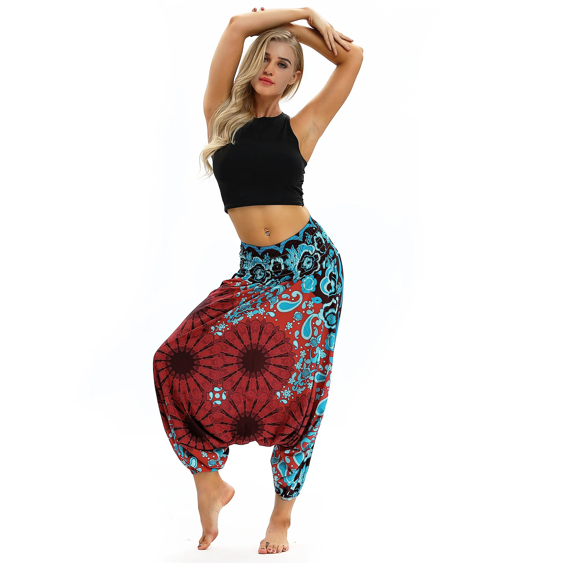 

Woman Casual Thai Harem Trousers Baggy Boho Loose Aladdin Boho Festival Hippy High Waist Harem Pants Tie-dye Girl Sports Slacks