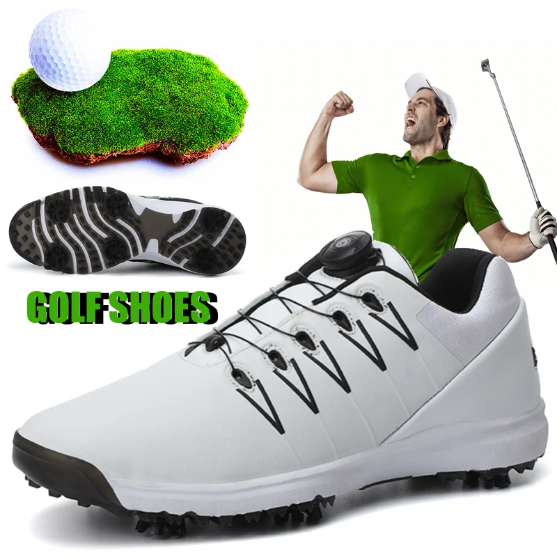 New Men and Women Couple Golf Shoes Leather Rotating Button Detachable Spikes Waterproof Non-slip Golf Men's Shoes