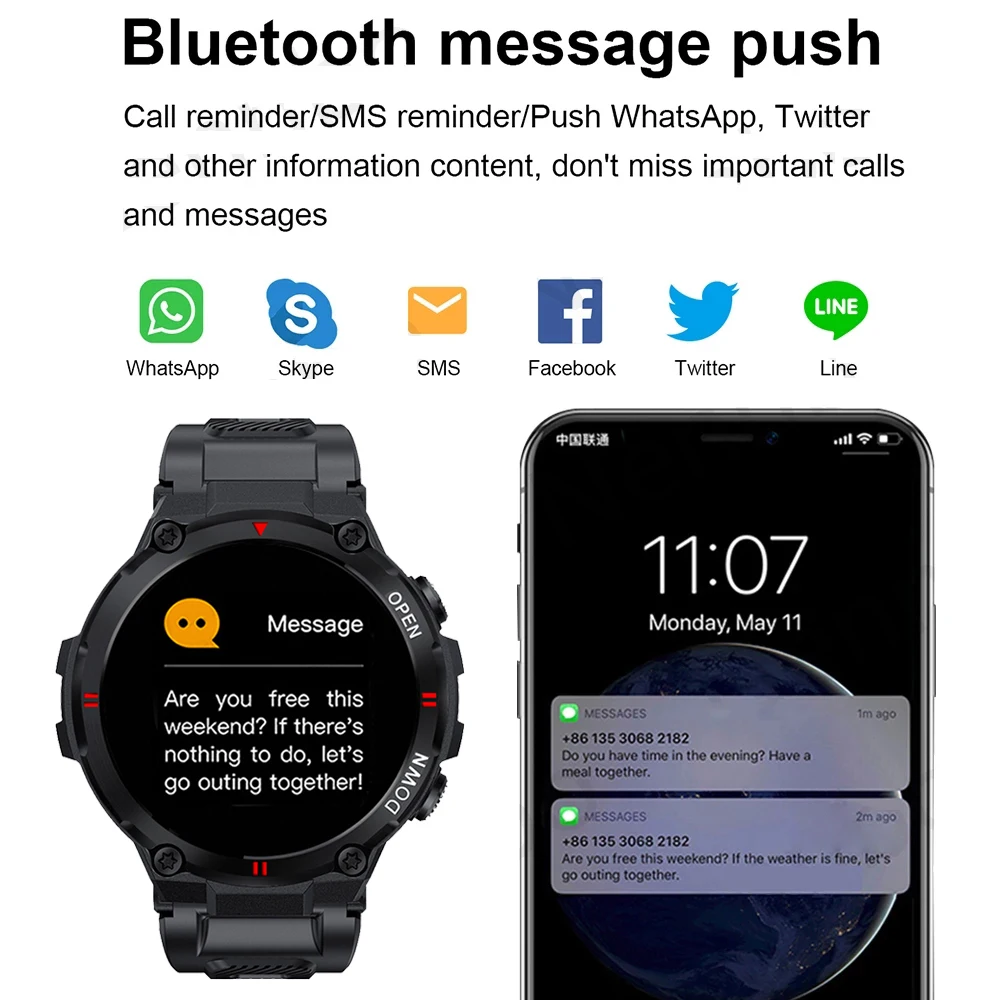 Смарт-часы мужские спортивные водонепроницаемые с Bluetooth фитнес-трекером