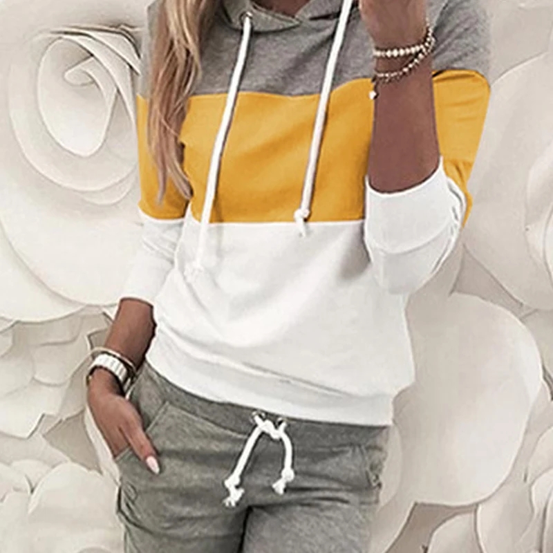 Женские толстовки и брюки 2 шт./компл. зимние осенние Лоскутные Спортивные