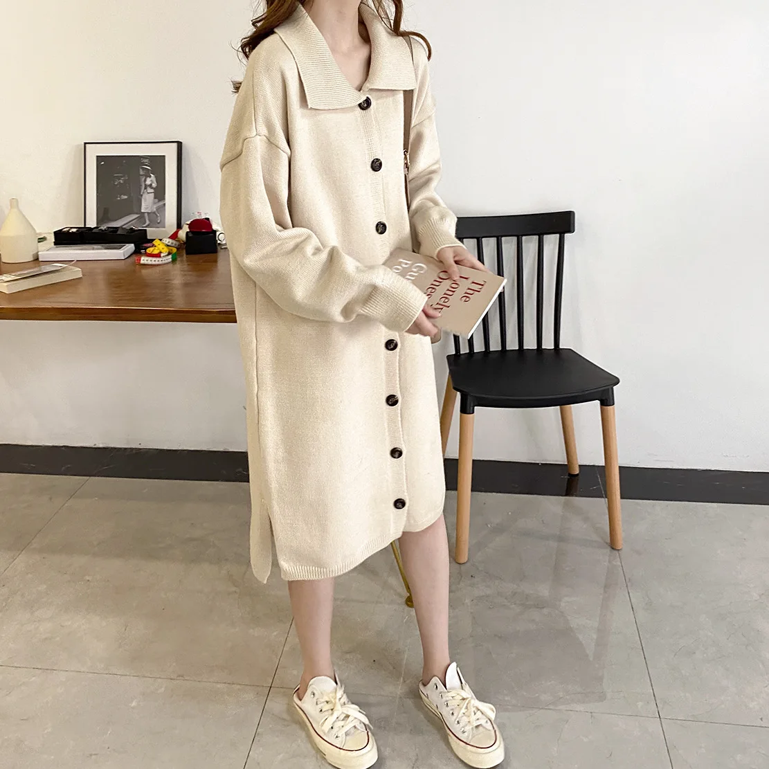 

Женский однобортный свитер, Зимний Длинный Свитер оверсайз с лацканами из смешанного мохера