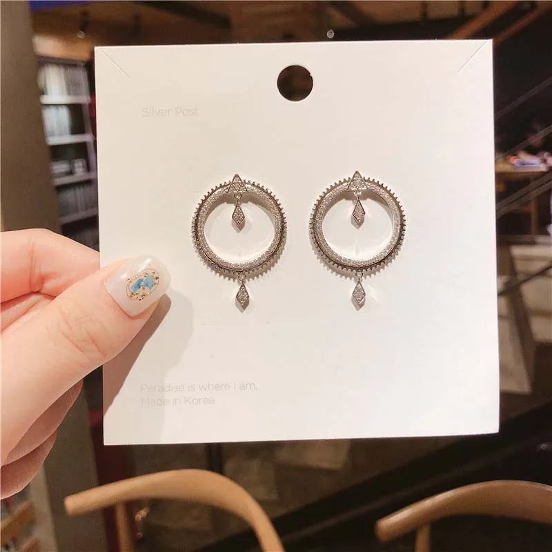 

Geometric Round Circle Earrings For Women Korean Fashion Jewelry Accessories Wholesale Zirconia S925 Pin High Quality