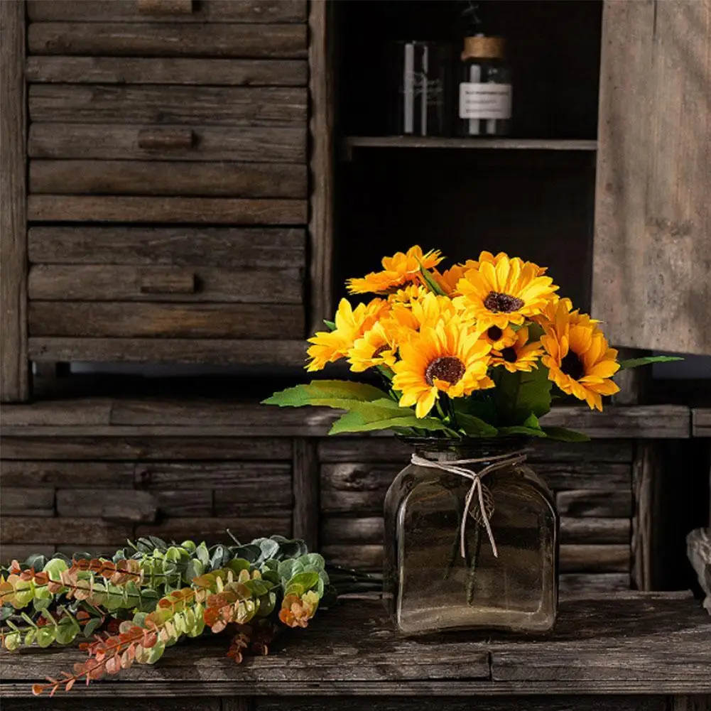 

7-prong Simulation Sunflower Bouquet, Silk Flower Fake Vase Decoration Without Flower 20cm About Family Table P9T4