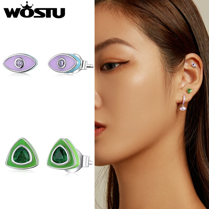 

Wostu 925 Sterling Silver Stud Earrings Demon Eye Ear Stud Fashion Small Sterling Earrings Trendy Elegant For Women Jewelry Gift