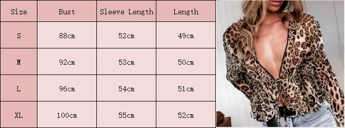 

New Fashion Women's Sexy Deep V-Neck Long Sleeve Leopard Print Blouse Tops