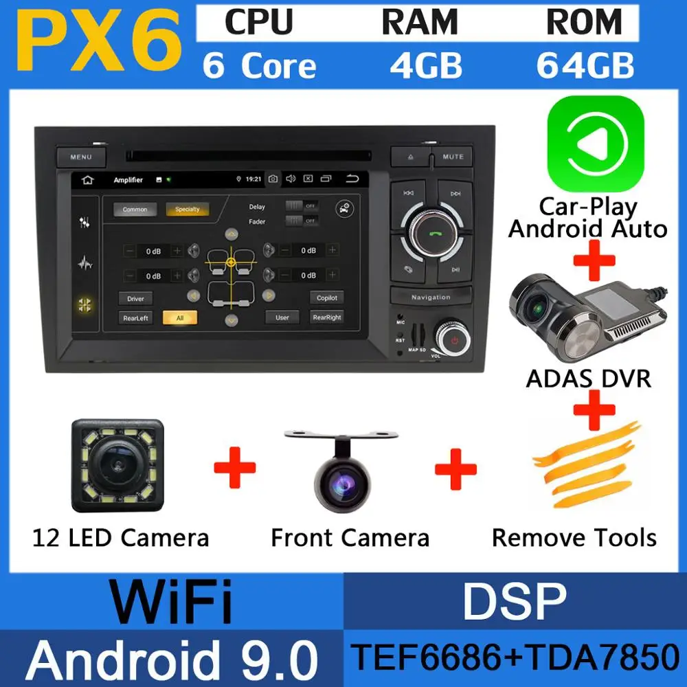 PX6-CarPlay-ADAS PX6 Восьмиядерный Android 9,0 4G+ 64G 5 USB для Audi A4 2002-2008 S4 RS4 B9 B7 SEAT EXEO 2009-2012 автомобильный радиоприемник стерео gps навигация - Цвет: PX6-CarPlay-ADAS