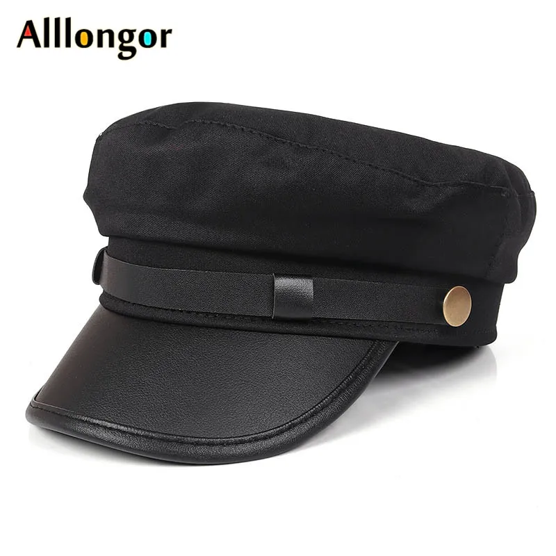 Осенне зимняя восьмиугольная военная шапка из искусственной кожи 2020 Матросская