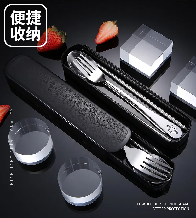 Portable Dinner Set Stainless Steel Tableware Chopsticks Fork Spoon Dinnerware For Kids School Cutlery Home Accessories | Дом и сад