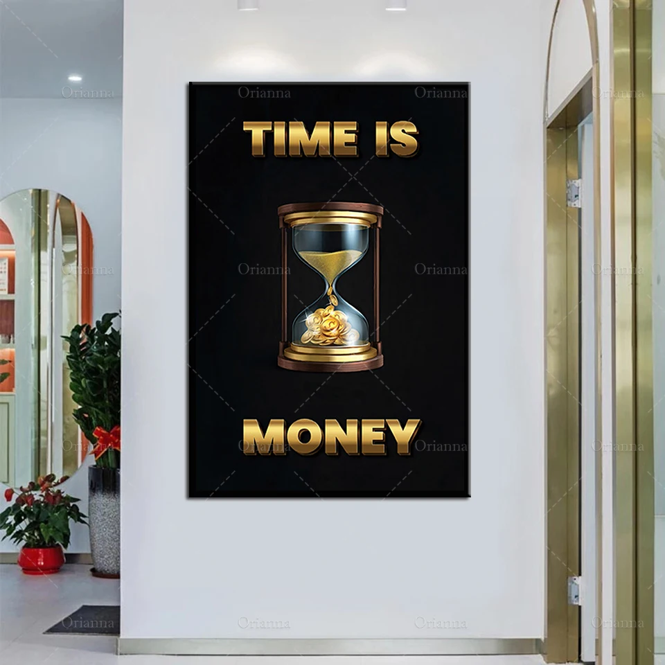 

TIME IS MONEY Inspirational Art Canvas Painting Motivational Posters and Prints Cuadros Wall Art Picture for Living Room Decor