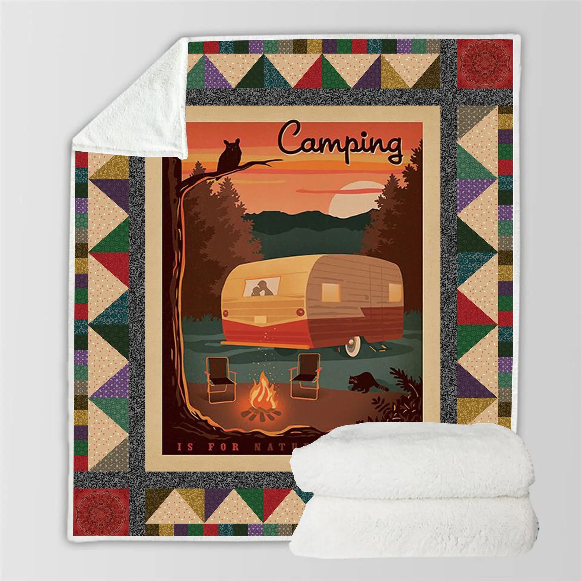 Beste Camping Sherpa Deken Happy Camper Dekens Gooien En Zachte Warme Camper Outdoor Dekens Voor Bank Slaapbank Stoel Reizen