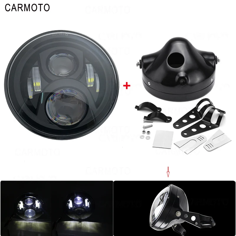 Коричневый 1pcs 7 Inch DOT SAE E9 Motorcycle Headlamp with angle eye Led Headlight 7inch housing bucket trim ring for Touring Electra Glide - Цвет: Коричневый