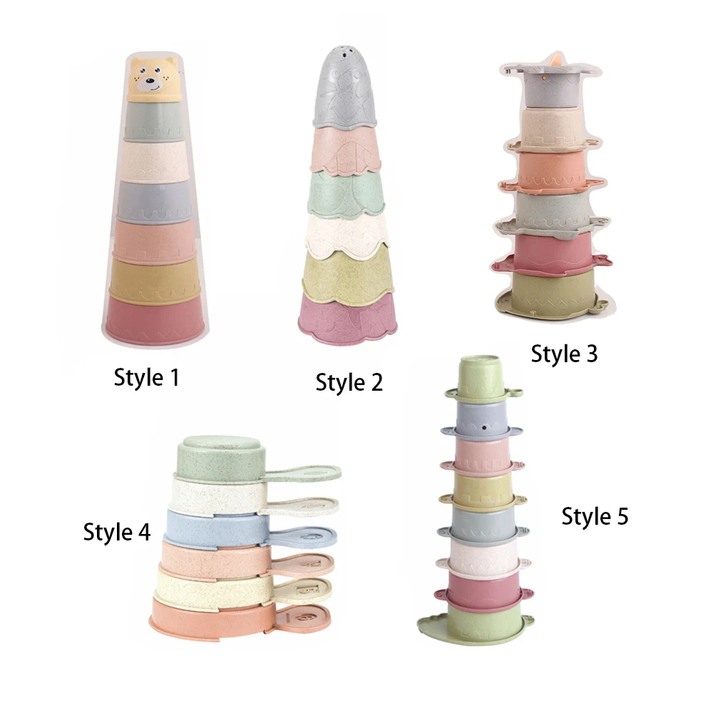 

8/6pcs Baby Stacking Cup Toys Colorful Early Educational Intelligence Gift Boat-shaped Stacked Cup Folding Tower Toys Kids Gift