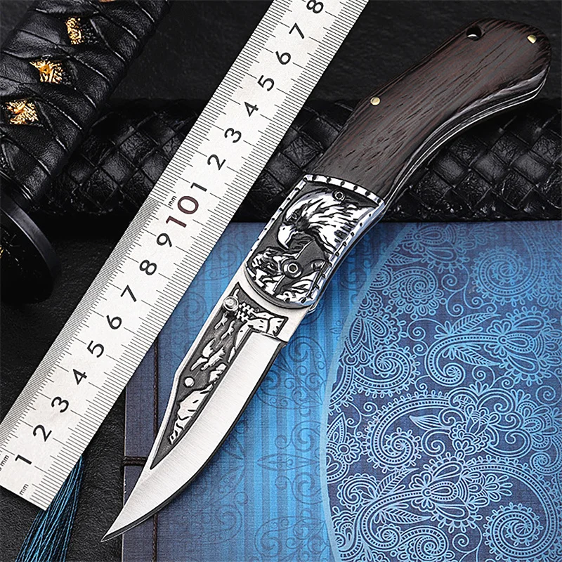 

New Hot Sale High Huality Outdoor Tactical Portable Folding Knife Self-defense Survival Camping Wood Handle Fruit Hunting Knives