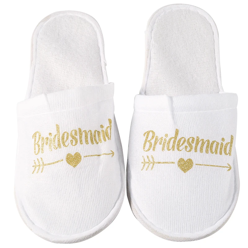 Шлепанцы Свадебные для невесты золотые шлепанцы подружки вечеринки спа дня ночи