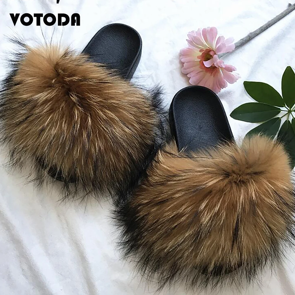Шлепанцы женские однотонные меховые сандалии для дома и пляжа пушистые сланцы