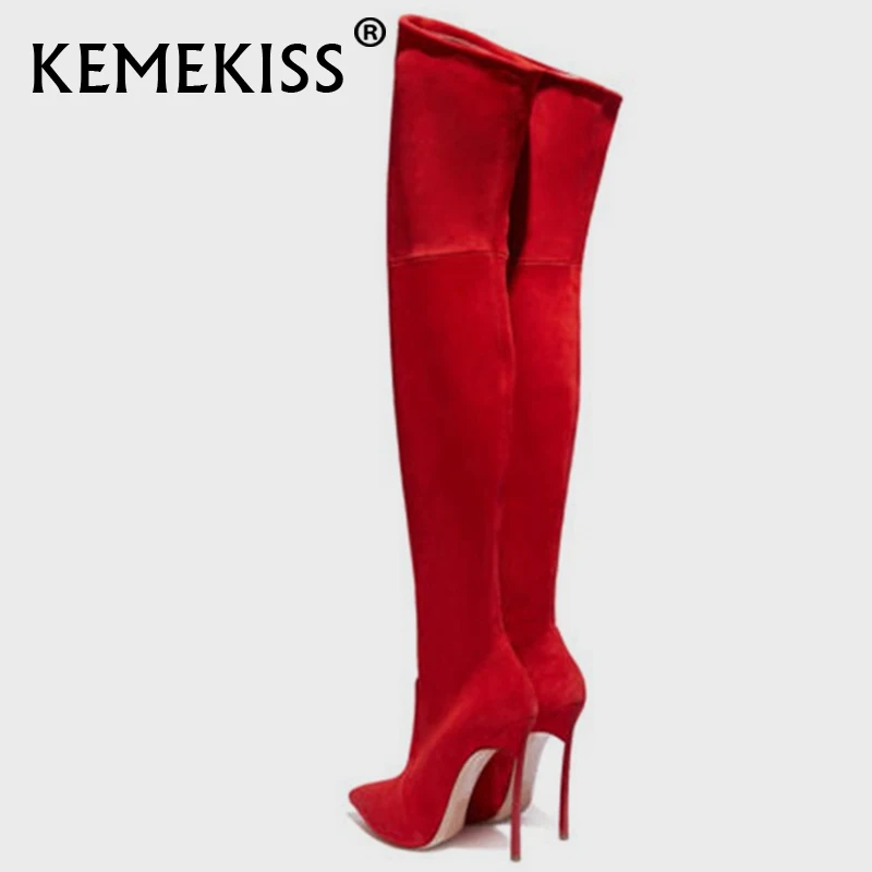 

KemeKiss 2022 Women Shoes Over The Knee Boots Thin High Heels Slip On Sexy Long Boot Fashion Ladies Footwear Size 33-43