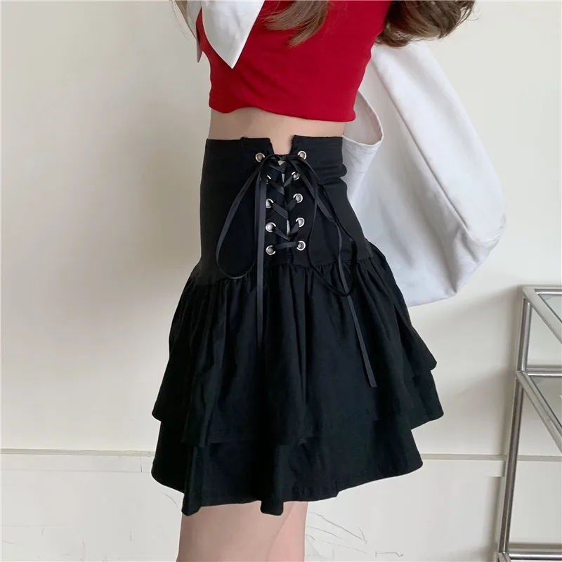 

Women's Short Skirt New Korean Style High Waist Slimming Lace Edge Hollow Puff Skirt Women