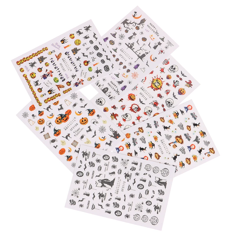 1 лист 3D Хэллоуин серии паук веб Черный кот летучая мышь Тыква дизайн лица клейкие