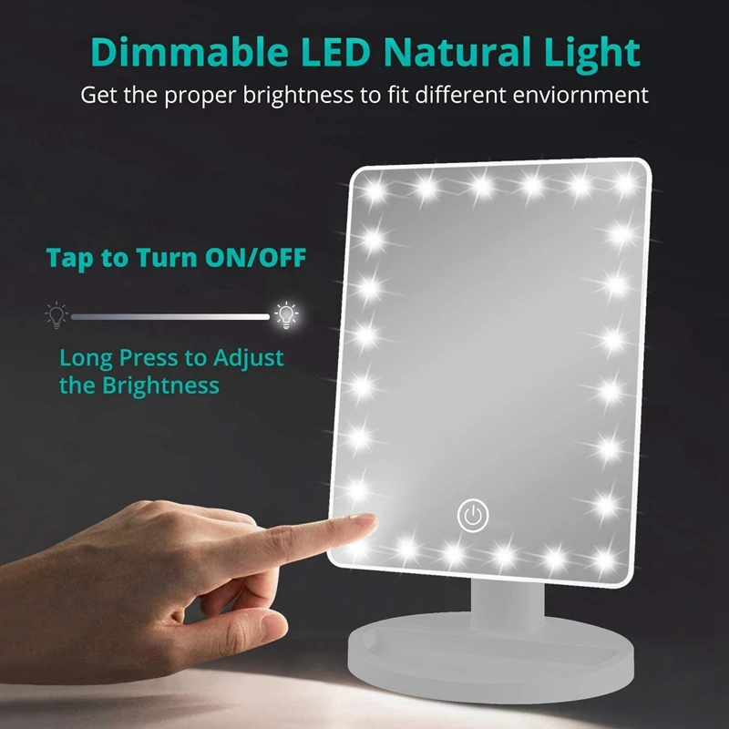 

Зеркало для макияжа с 22 светодиодный ными лампами и 10-кратным увеличением, портативное настольное косметическое зеркало