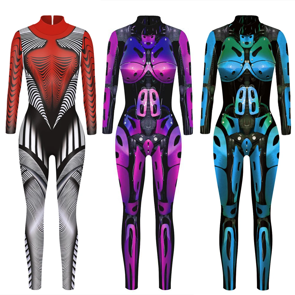 Комбинезон женский с длинным рукавом костюм 3D-принтом робота и цифровой печатью