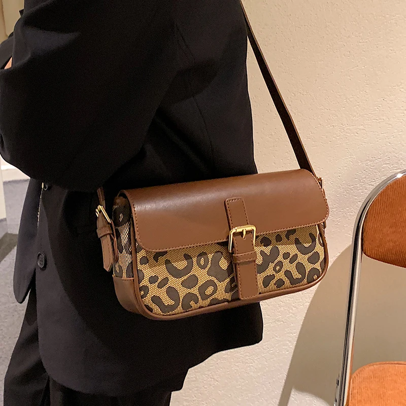 

Autumn/winter Retro Bag 2021 New Female Bag Ins Niche Leopard Crossbody Bag Fashion Shoulder Bag Square Bag Underarm Bag