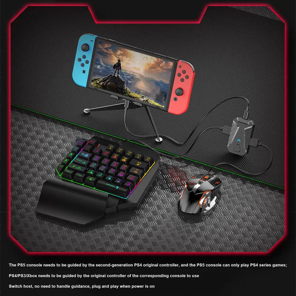 

Wired Mechanical Backlight Keyboard And RGB Mouse Converter Combo Set With Rainbow Backlight For PS4/PS5/switch/xbox One/X/S