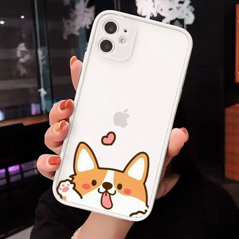 

Cute cartoon corgi dog Phone Case Matte Transparent for iPhone 7 8 11 12 s mini pro X XS XR MAX Plus cover funda