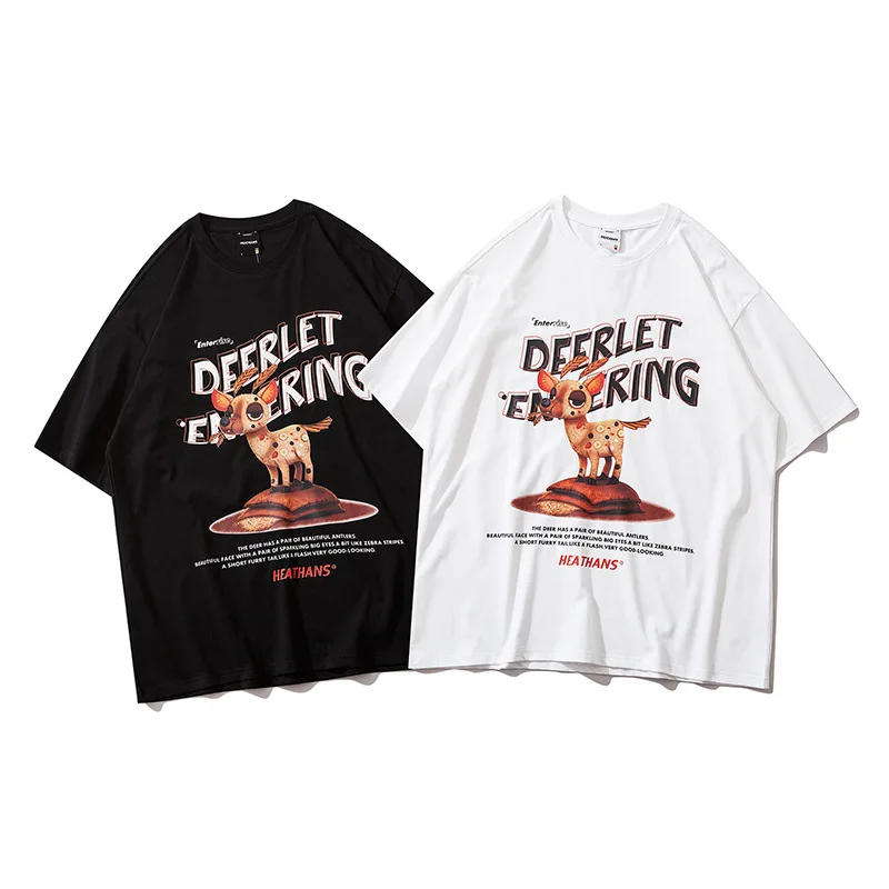 

Dropshipping Fashion Hipster Cute Fawn Print T Shirts Men Women Street Hip Hop 100% Cotton Tshirt Casual Short Sleeve Tops Tees