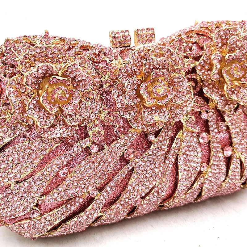 Luxury Bridal party purse women evening party handbag fashion diamonds wedding crystal clutches rose flower crystal purses