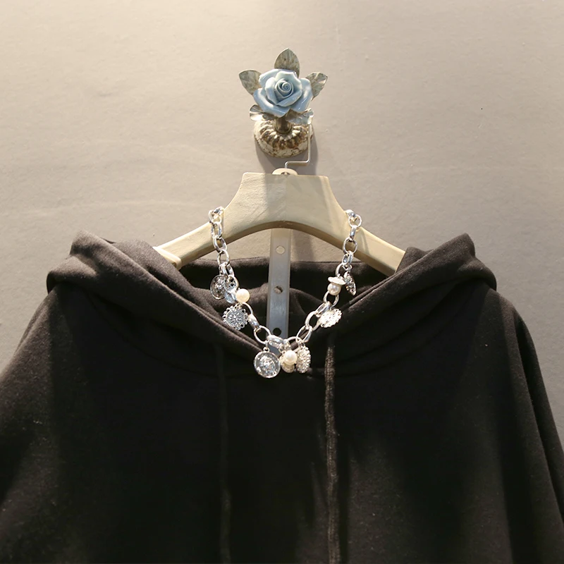 [EWQ] Autumn New Pattern Hooded Collar Long Sleeve Embroidery Print Loose Large Size Streetwear Sweatshirt Women AH62901