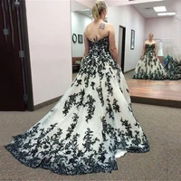 myyble cheap ivory and black lace appliques wedding dresses sweetheart ball gown wedding gowns bride dresses