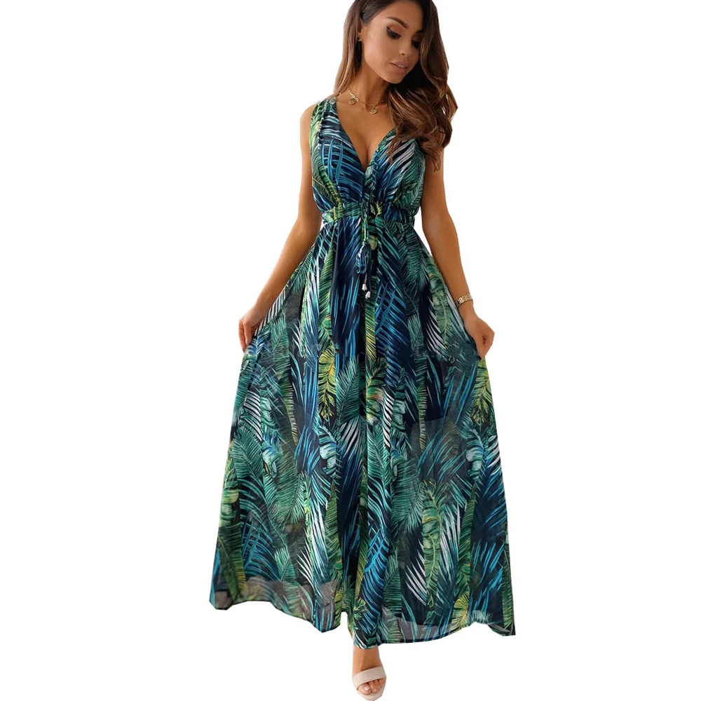 

Beach Boho Floral Print Dresses for women 2021 Sexy Sleeveless Loose A-Line Lady Dress Summer Women Casual Dresses Vestidos D30