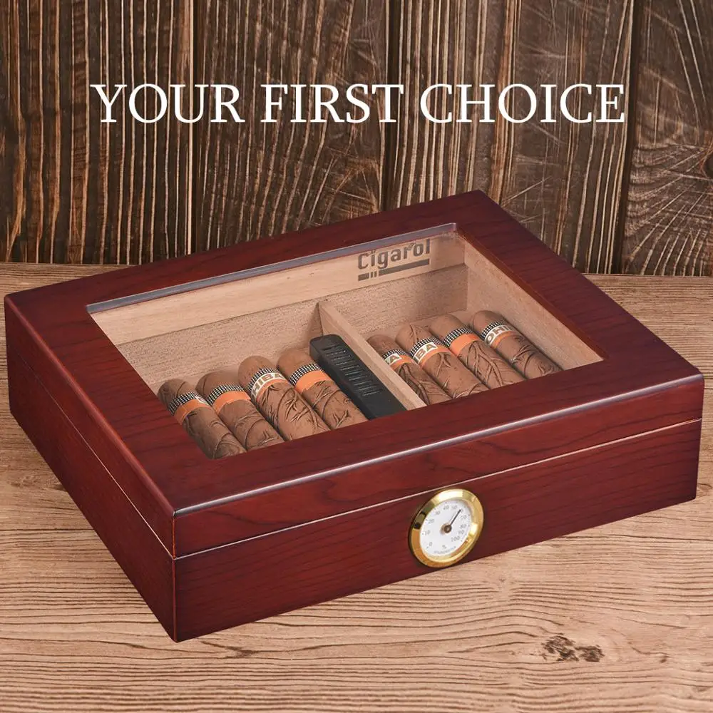 Гумидор со стеклянным верхом с гигрометром резак из нержавеющей стали Вмещает 15