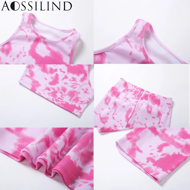 

AOSSILIND Tie Dye Print 2 Piece Set Women Casual Tracksuits Summer Streetwear Crop Top And Shorts Sets Female Matching Sets