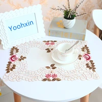 luxury satin embroidery placemat cup mug tea coffee coaster kitchen dining table place mat lace doily wedding drink glass pad