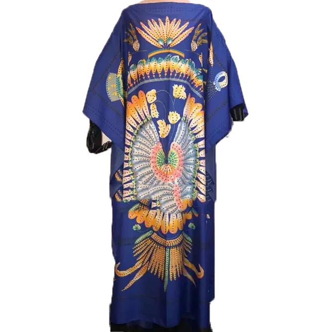 Женское длинное платье-кафтан свободное шелковое платье в стиле бохо с ярким