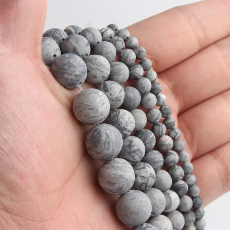 A+ Natural Matte Grey Map Stone Beads Loose Round Spacer Bead For Jewelry Making 4/6/8/10mm 15'' DIY Bracelet&Necklace images - 6