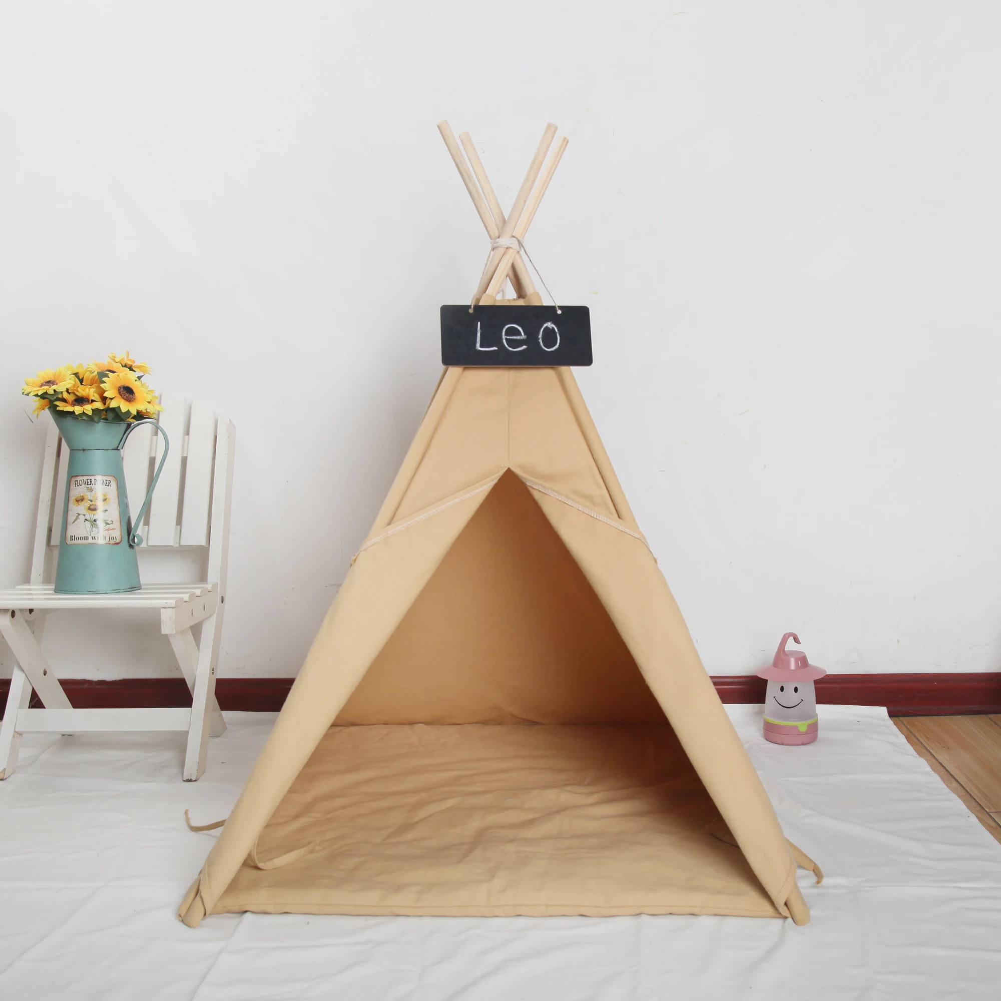 

Brown Canvas Dog Teepee with Mat 29" Base