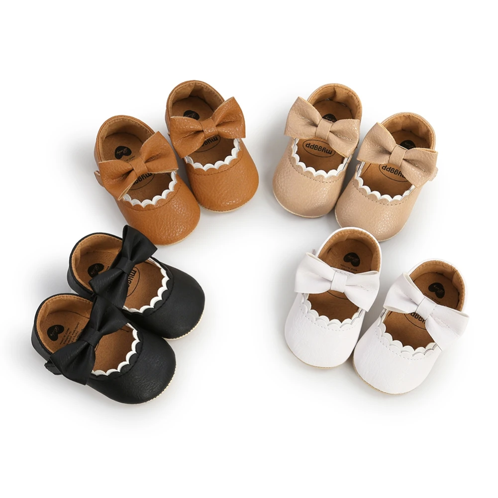 

0-18M Baby Girl Shoes Non Slip Soft Sole PU Leather Toddler Mary Jane Flats Bowknot First Walker Crib Dress Shoes with Socks