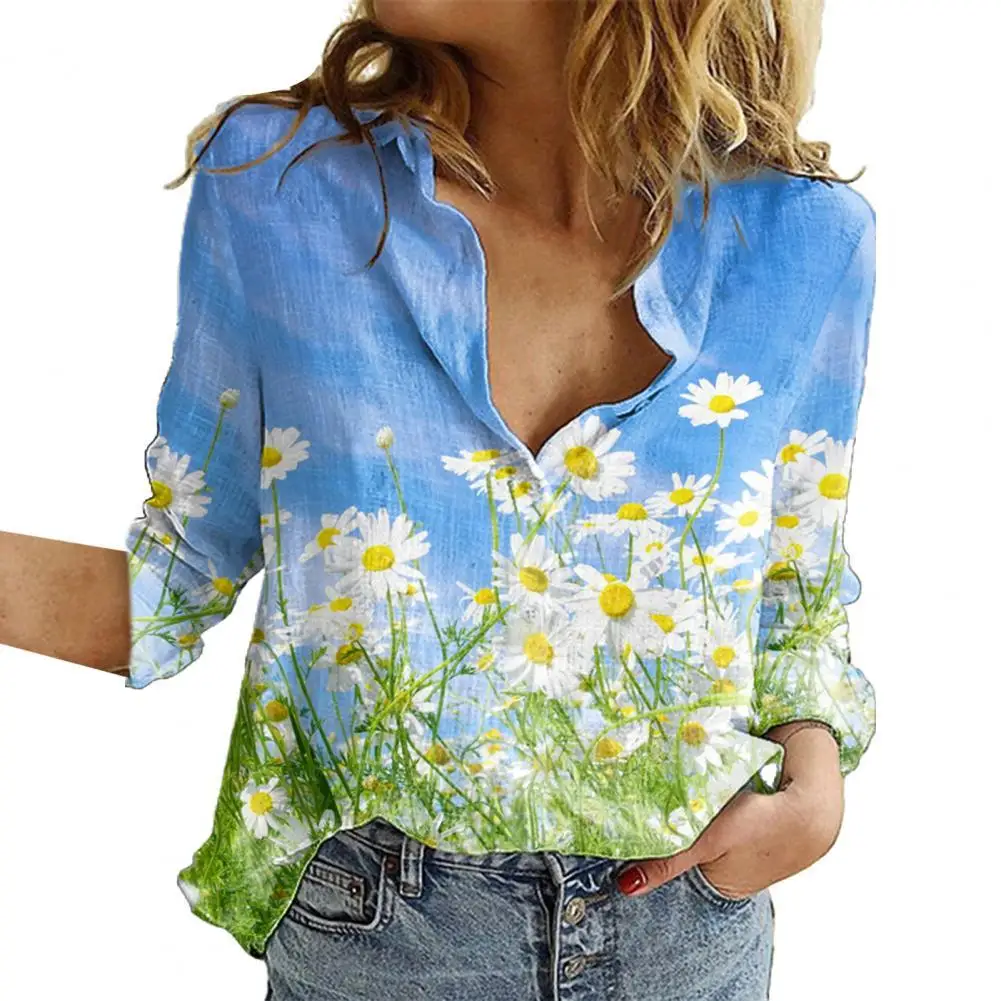 

2021 Stylish Autumn Blouses Women Shirt Digital Print Single-breasted Autumn Lapel Long Sleeve All Match Shirt Streetwear