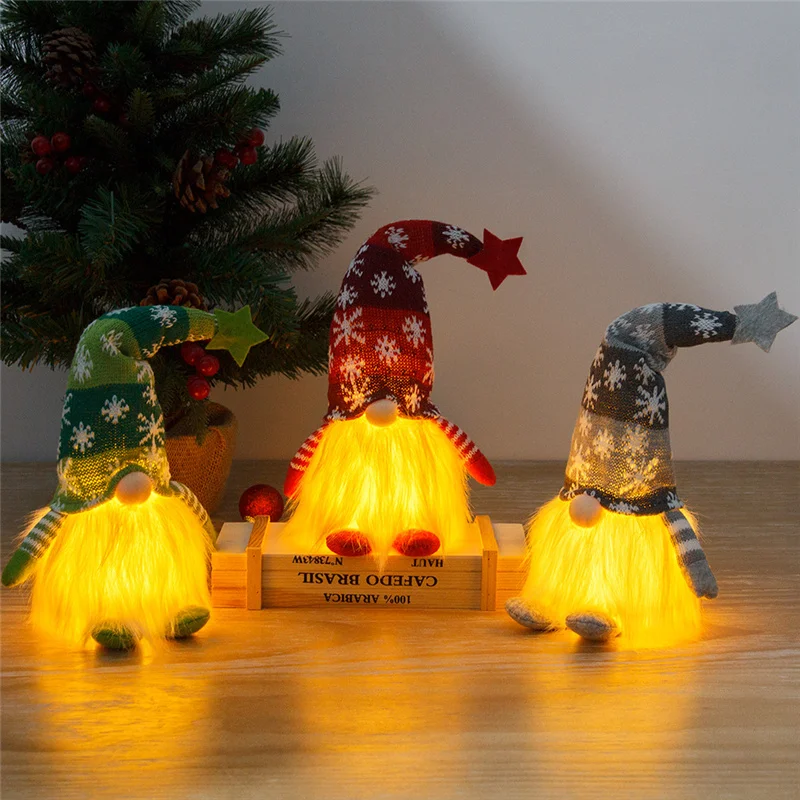 

New Product with Light Faceless Doll Dwarf Rudolph Plush Doll Decoration Gift Glowing Christmas Decorations 1Pcs