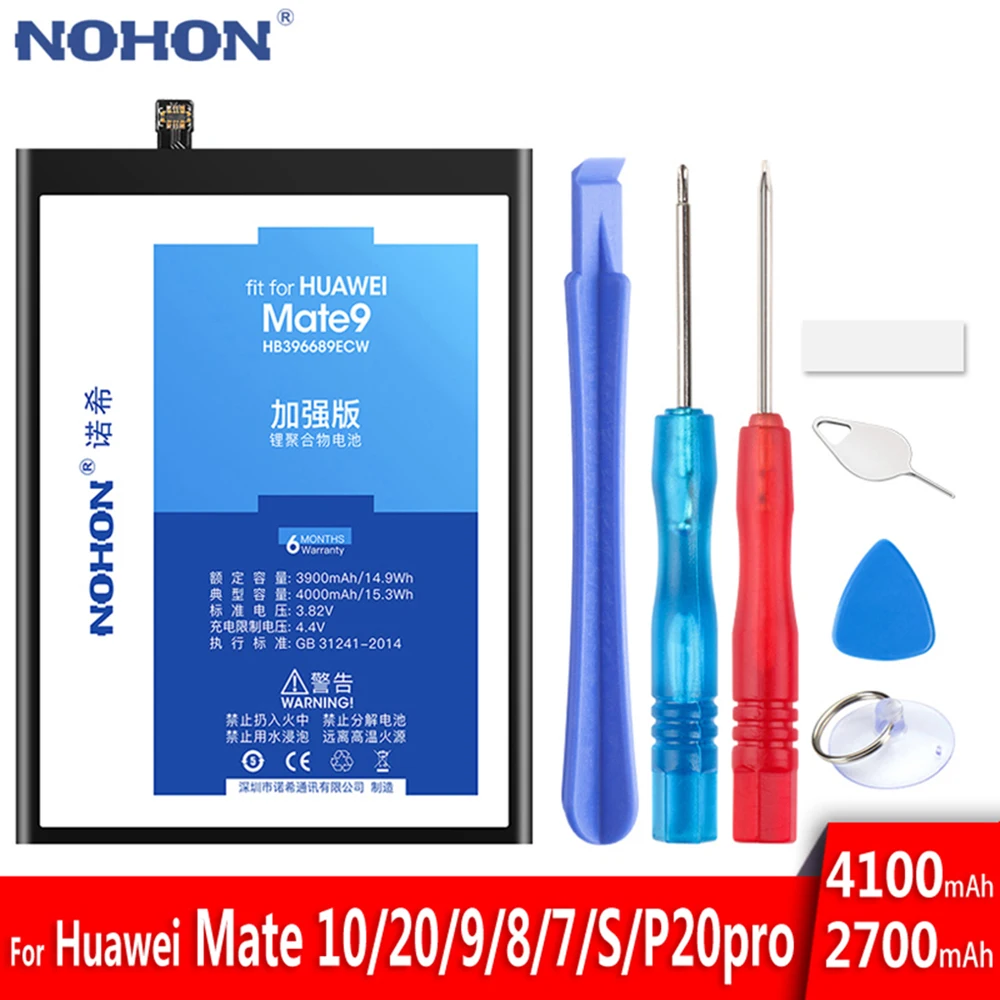 Оригинальный аккумулятор NOHON для Huawei Mate 10 20 Pro 7 8 9 S P20 Honor 8c/ Y9 2018/ Y7 prime мобильный