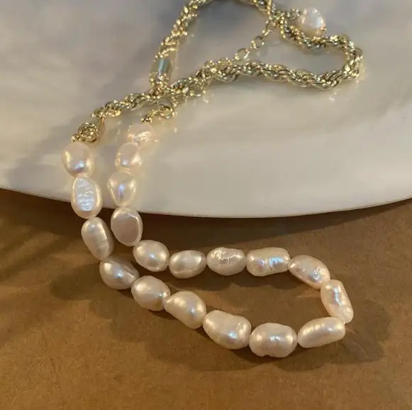 

2021 New Arrival Favorite Pearl Necklace White Color Rice Baroque Genuien Freshwater Pearls Fine Jewelry Charming Women Gift