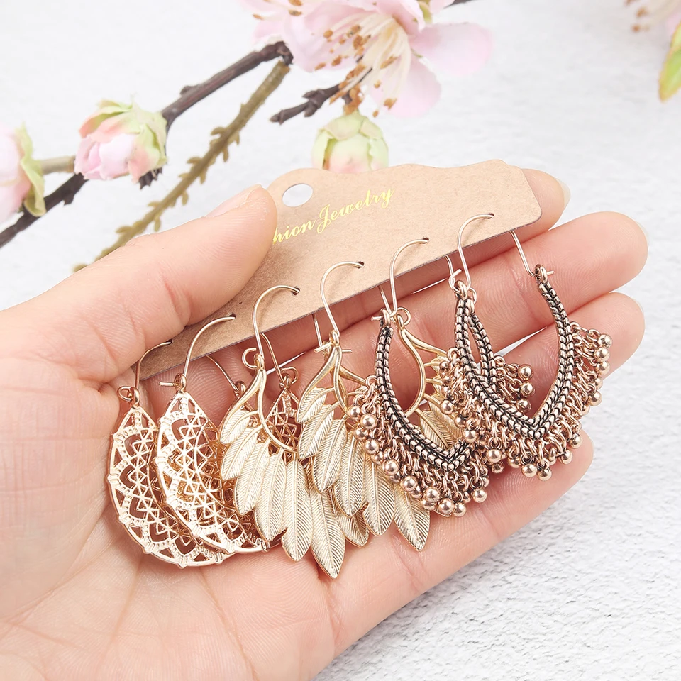 Vintage Boho Tassel Earrings Set For Women Brincos Big Round Dreamcatcher Flower Drop 2020 Charm Ethnic Jewelry | Украшения и