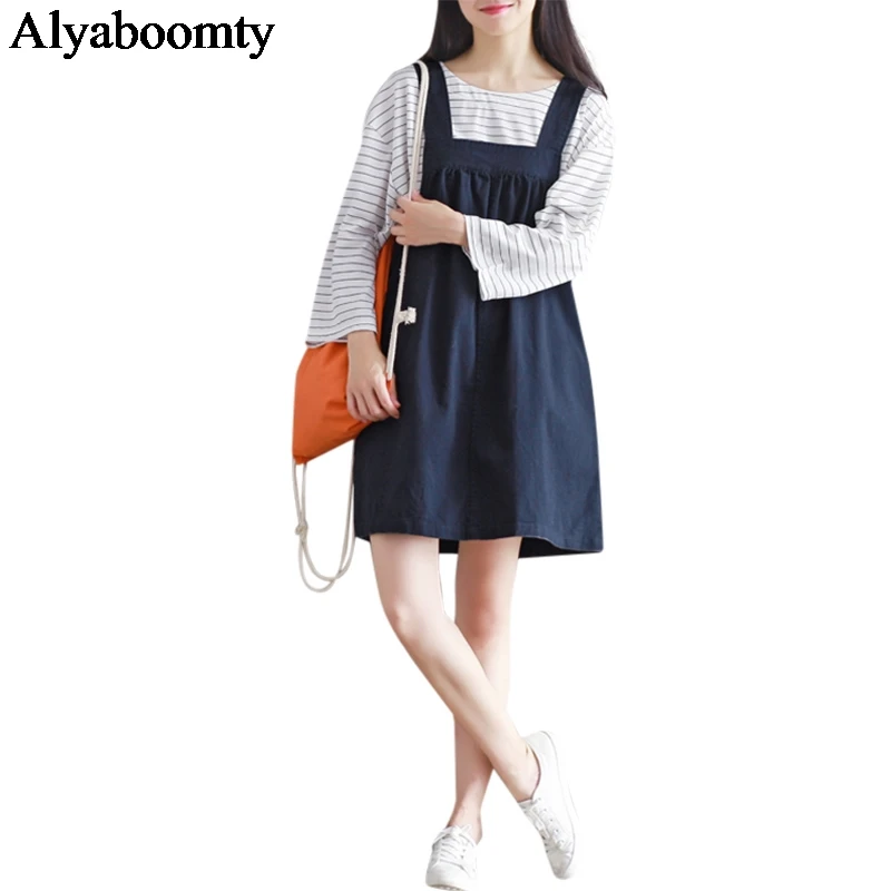 Японский Мори девушка размера плюс для женщин Мини Сарафан подтяжки темно синие