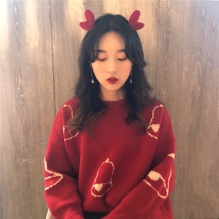 

Рождественский свитер в стиле простоя для женщин, пуловер, утепленный осенне-зимний