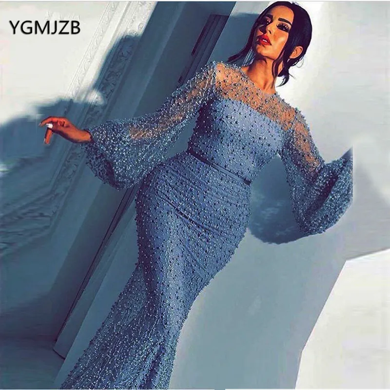 Длинные вечерние платья кружевное платье-Русалка с длинным рукавом и