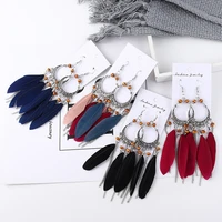 fashion personality long tassel feather ethnic boho vintage dangle statement earring wedding party jewelry accessories gifts