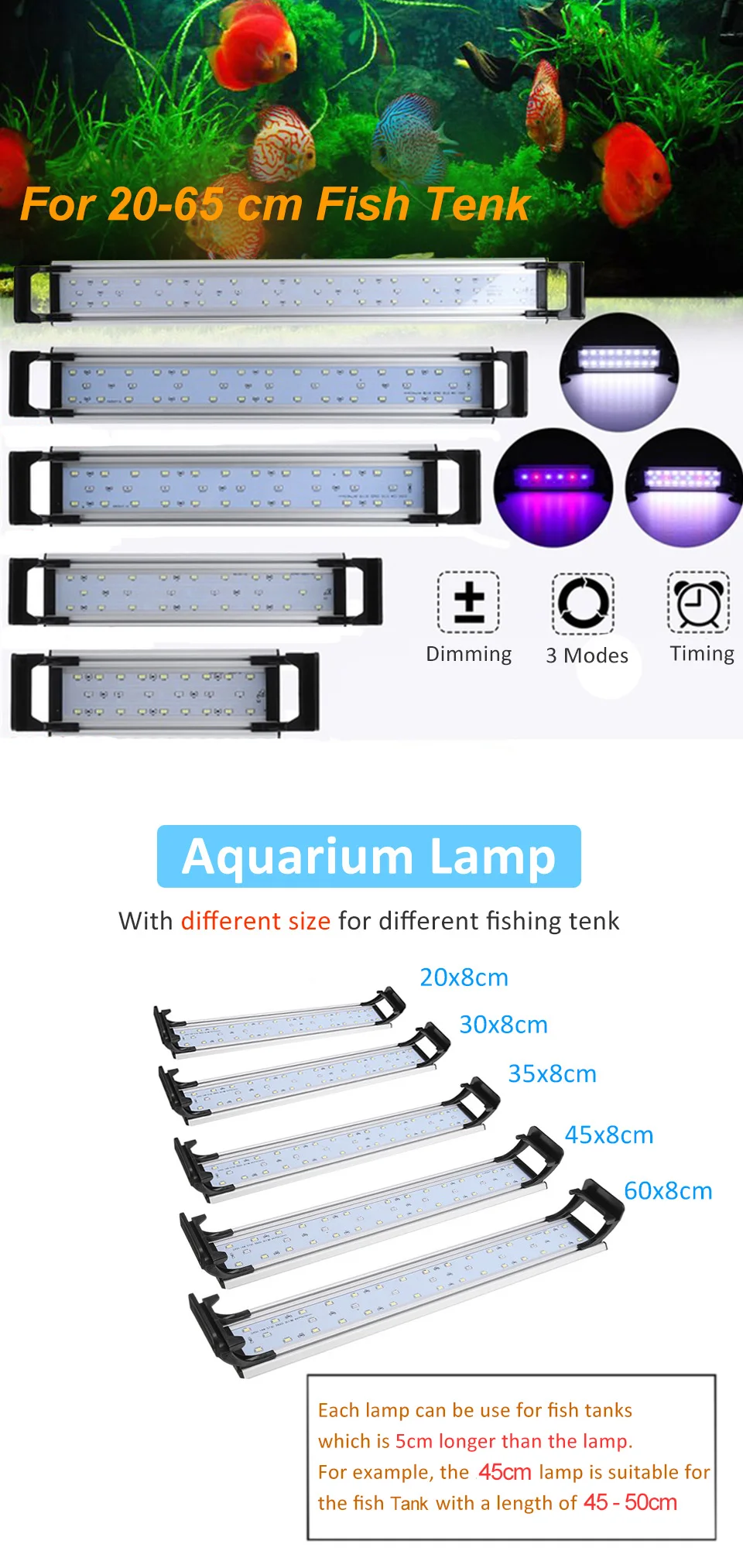 Светодиодный светильник для аквариума светодиодный светильник ing Fish Tank лампа 20-65 см регулируемые лампы для водных растений RGB Украшение профессиональный дистанционный светильник s
